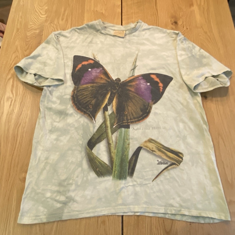 THE MOUNTAIN Women's XL Green Tie Dye T-Shirt Butterflies Big Graphic Nature